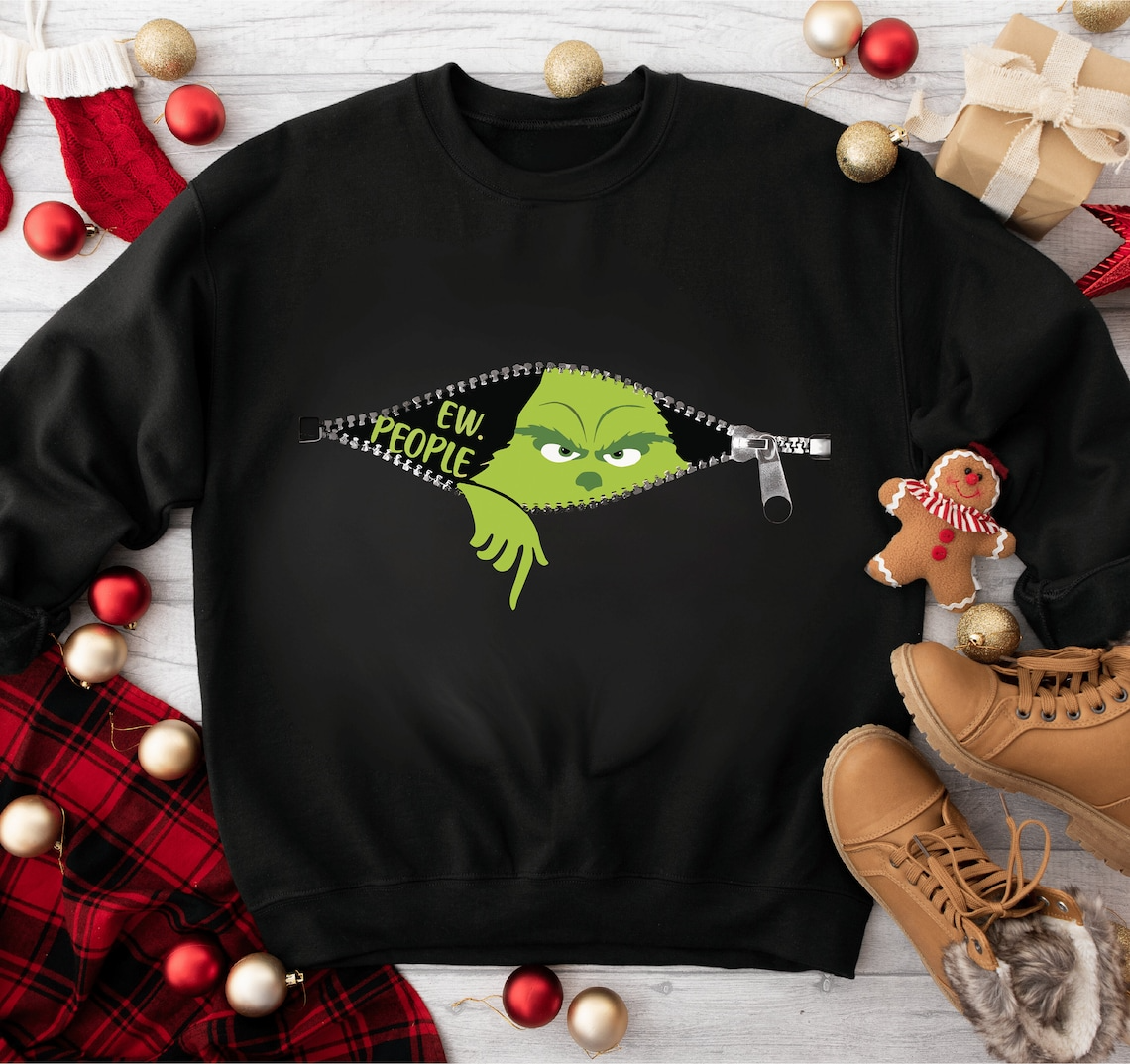 Womens Ew People Christmas Green Furry Monster Print Casual Sweatshirt main image 1