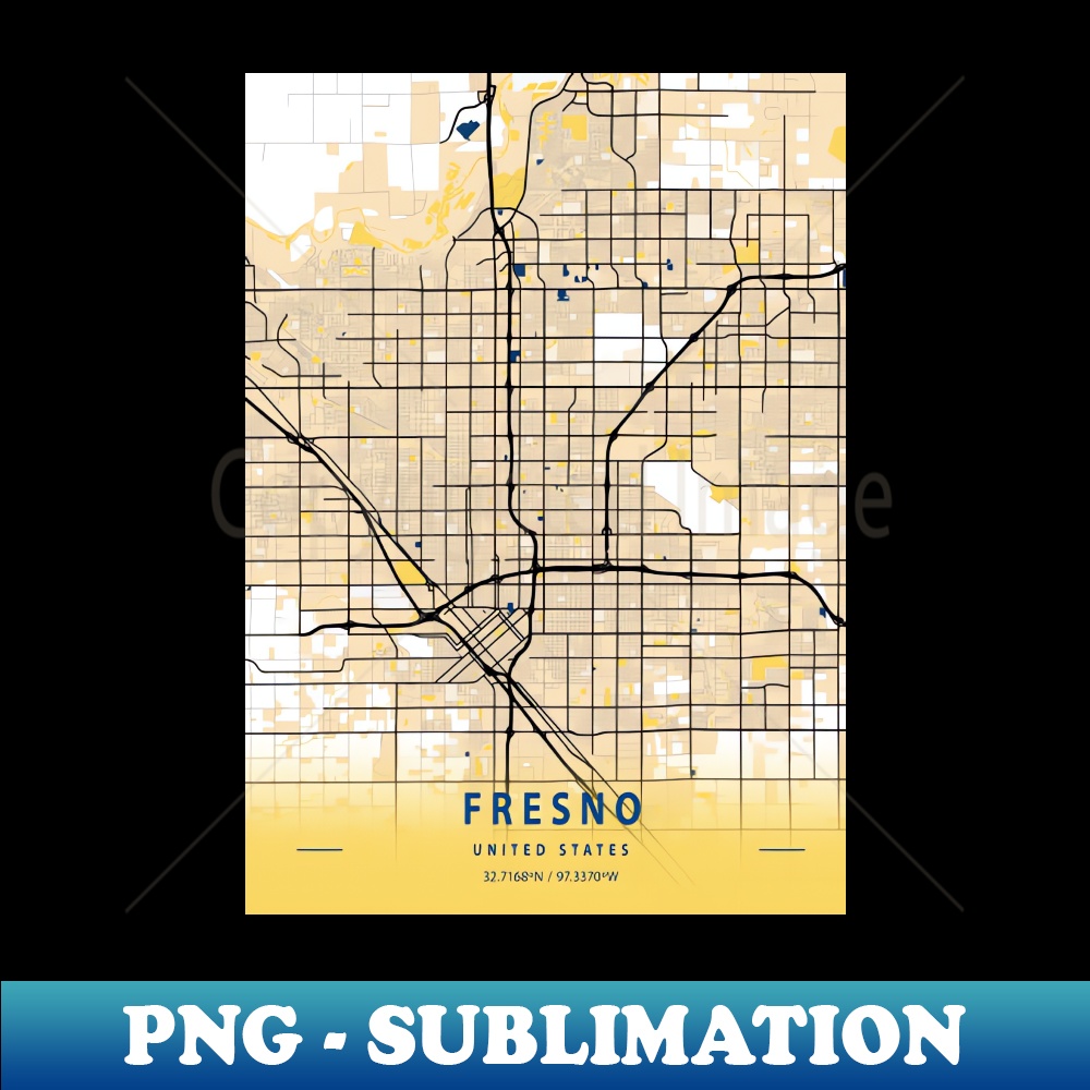 Fresno - United States Yellow City Map - Exclusive Sublimati | Inspire ...