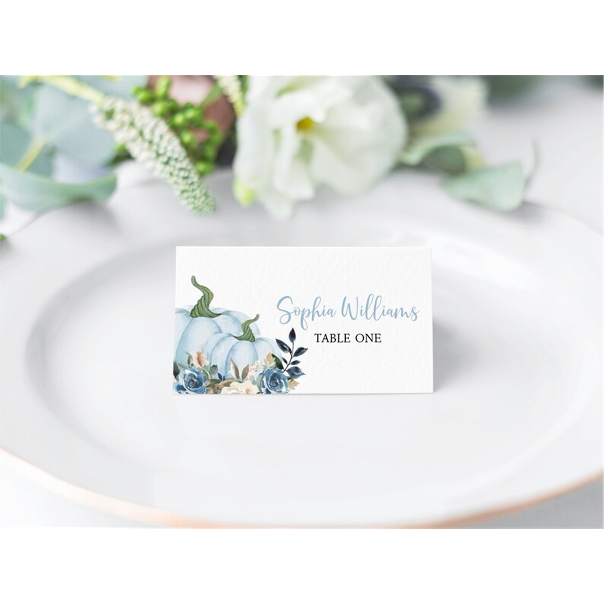 Blue Pumpkin Place Cards, 100 Editable, Printable Place Card | Inspire ...