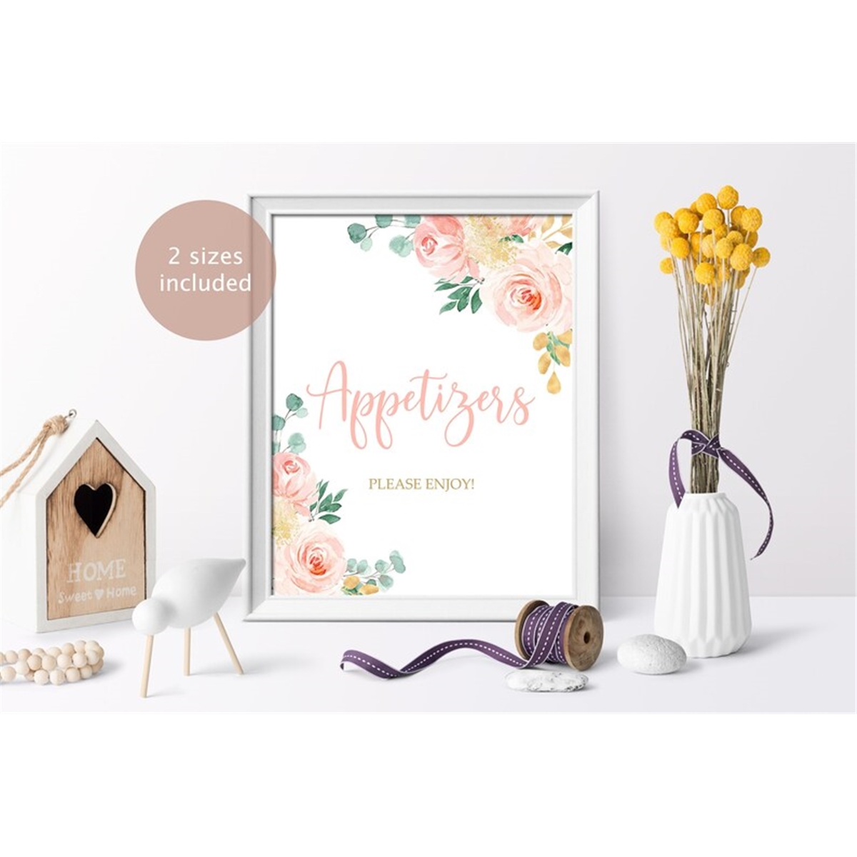 Blush Pink and Gold Appetizers Sign, Printable Girl Party Fo - Inspire ...