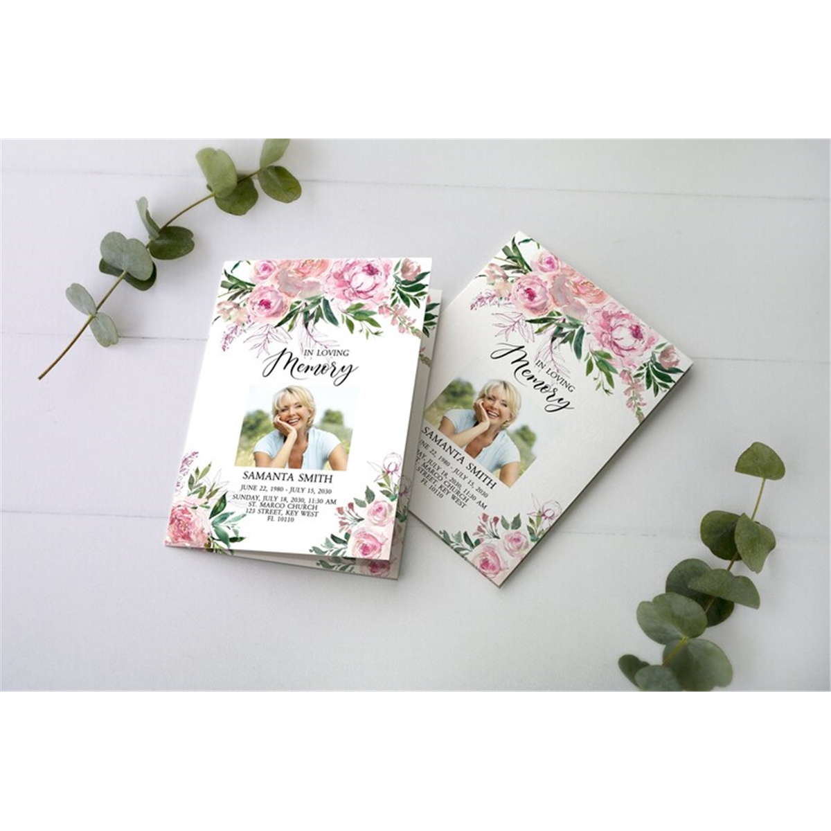 Pink Rose Funeral Program Template, EDITABLE, Printable Memo | Inspire ...