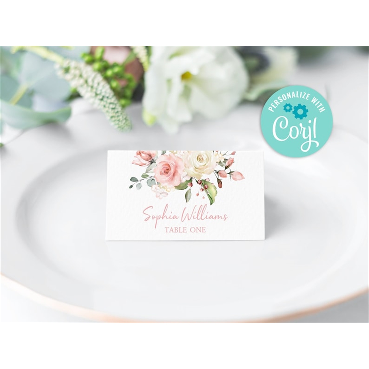 Editable Blush Pink Floral Place Cards, Printable Place Card - Inspire ...
