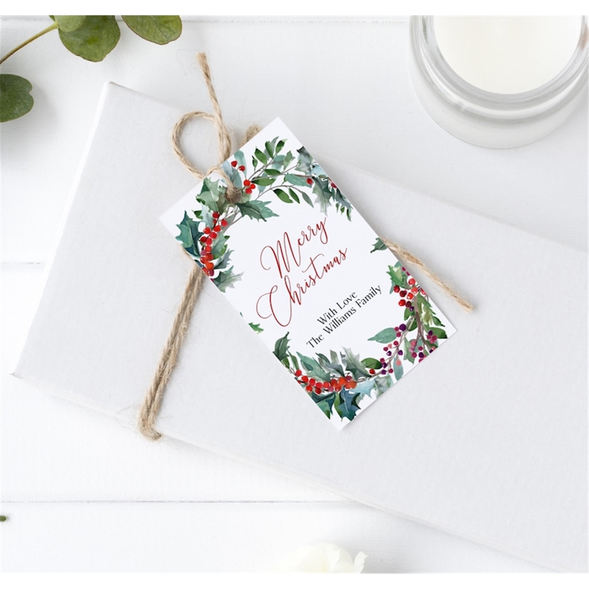 Christmas Wreath Tag, EDITABLE Template, Printable Holly Chr | Inspire ...
