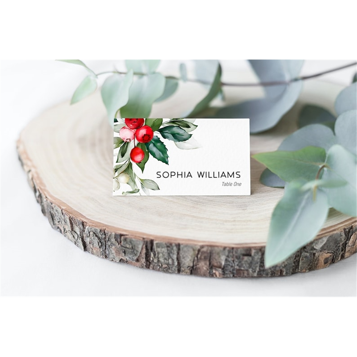 Christmas Place Card, EDITABLE Template, Printable Green &amp; R | Inspire ...