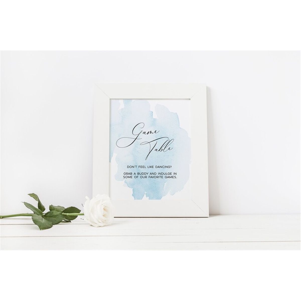 Blue Watercolor Game Table Sign, EDITABLE Printable Template Inspire