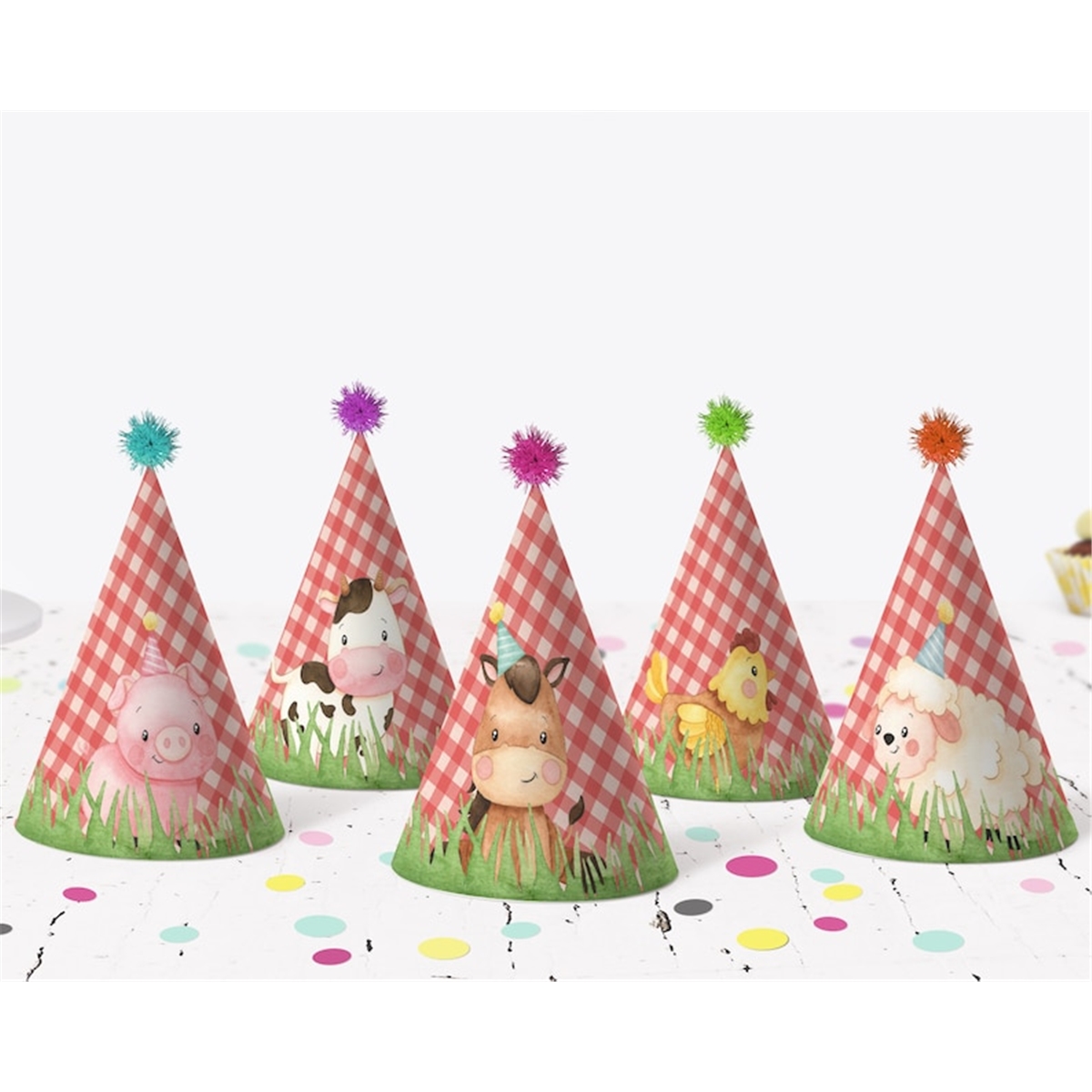 Farm Printable Birthday Party Hats Red Farm Animals Party Ha - Inspire ...