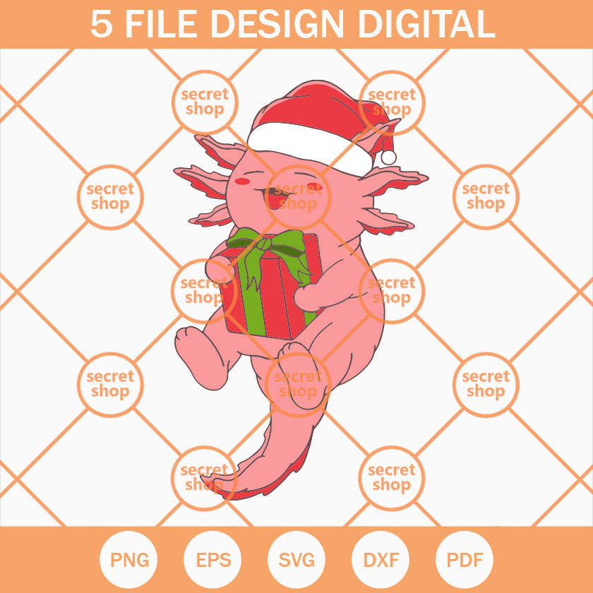 Christmas Axolotl SVG, Pink Axolotl Cute SVG, Christmas Sant Inspire Uplift