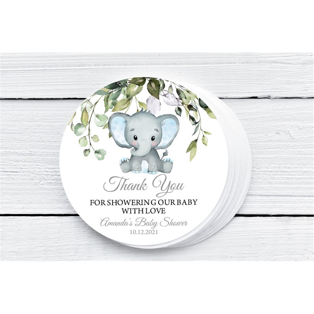 EDITABLE Elephant Baby Shower Favor Tag Printable Greenery F - Inspire ...