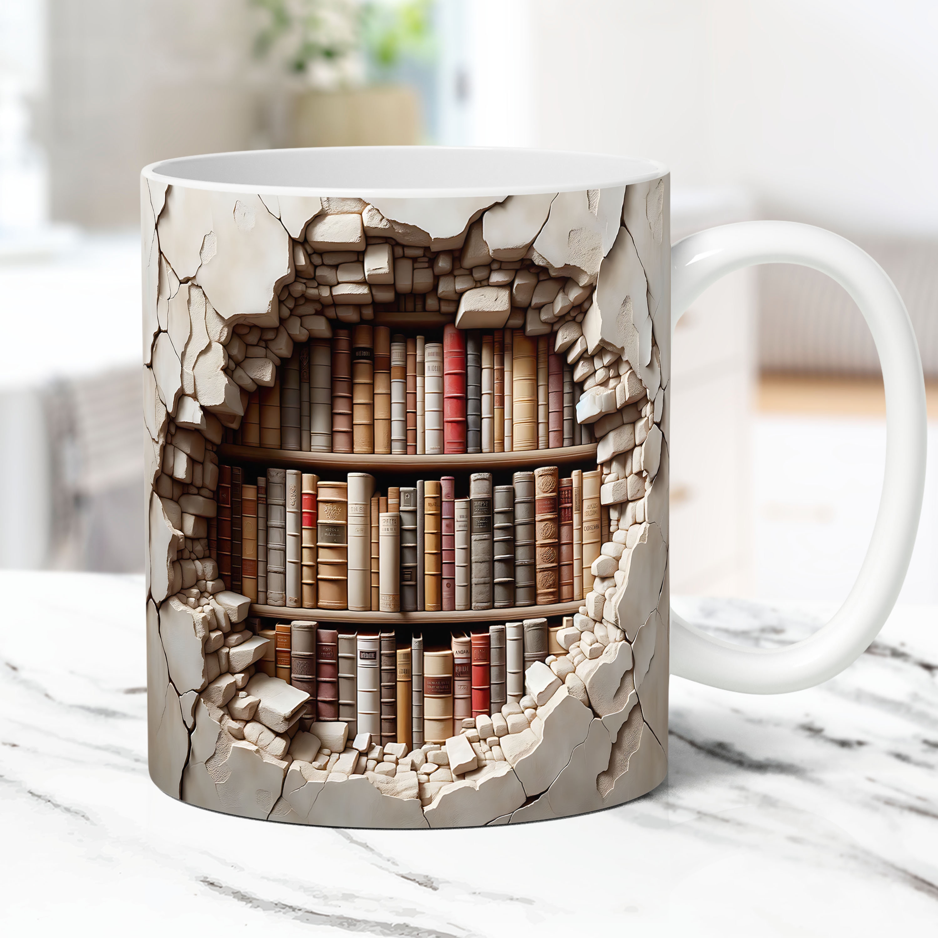3D Book Mug Wrap 3D Bookshelf Mug Wrap Sublimation Design 3D - Inspire