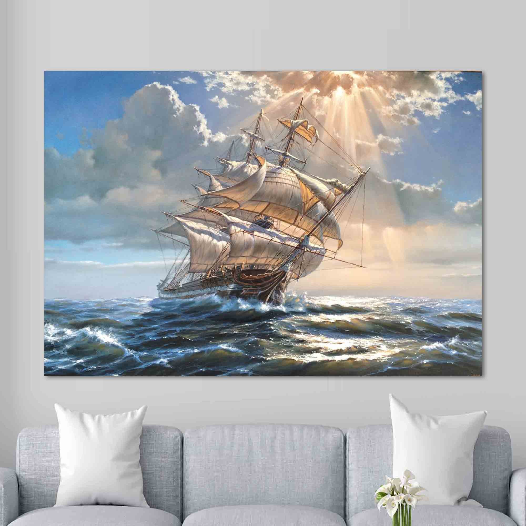 Wall art Ship Canvas, Pirate Ship Painting, Rowing Boat Wal Inspire