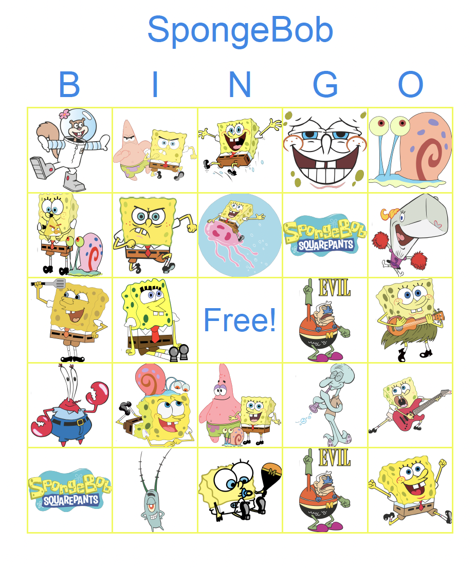 Spongebob Bingo Cards Printable,Party Game,100 unique bingo - Inspire Uplift