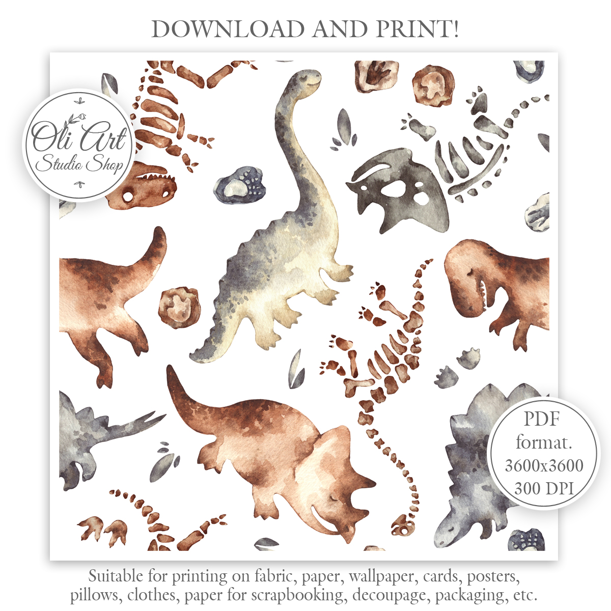 Dinosaurs. Fossils. Seamless Pattern for Graphic Design, Dig - Inspire ...