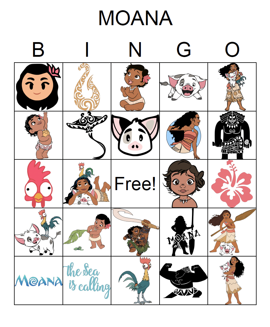 Moana Bingo Cards Printable,Bingo Party Game,50 unique bingo | Inspire ...