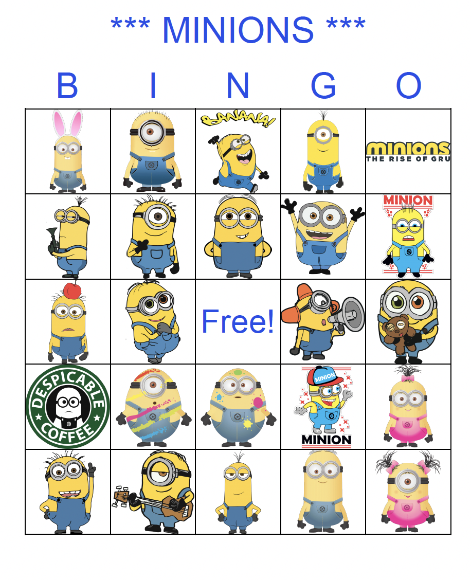 Minions Bingo Cards Printable,Bingo Party Game,50 unique bin - Inspire ...