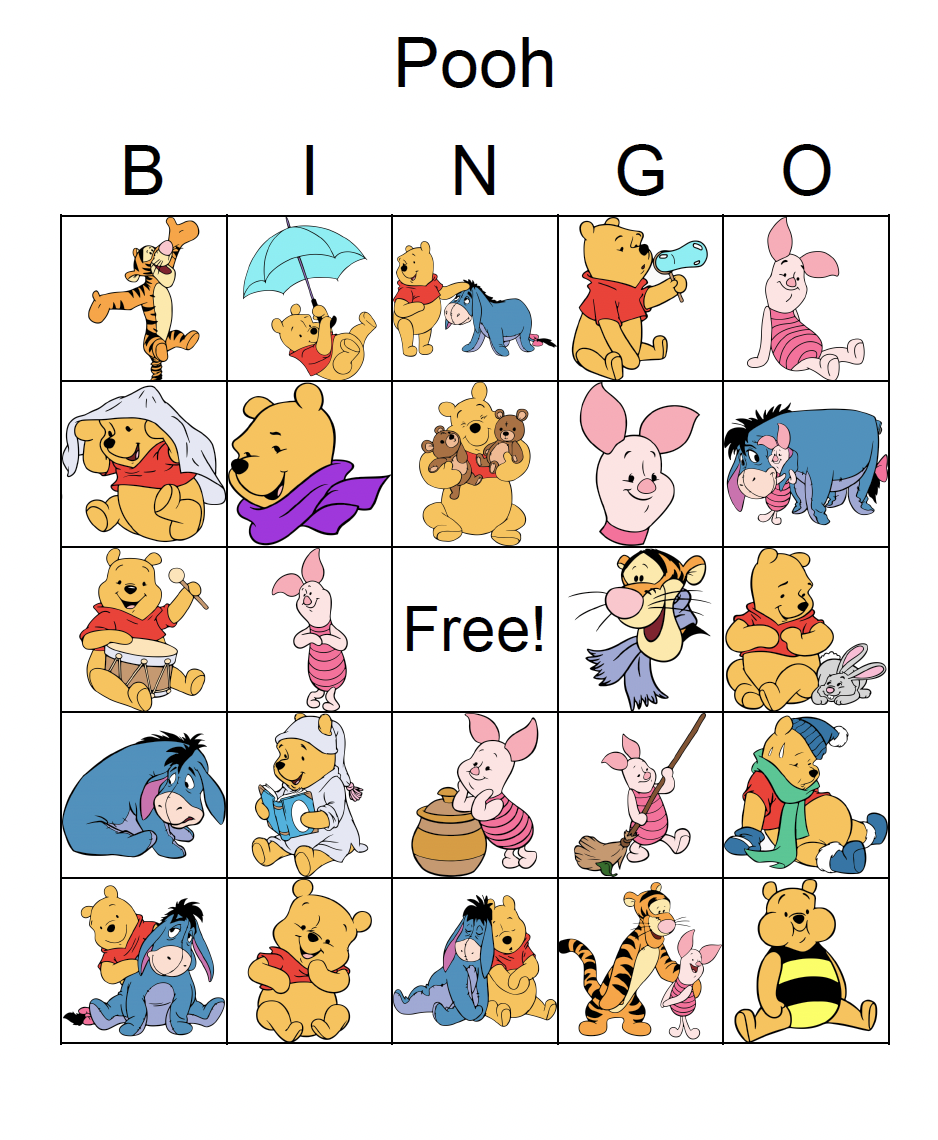 Pooh Bingo Cards Printable,Bingo Party Game,50 unique bingo - Inspire ...