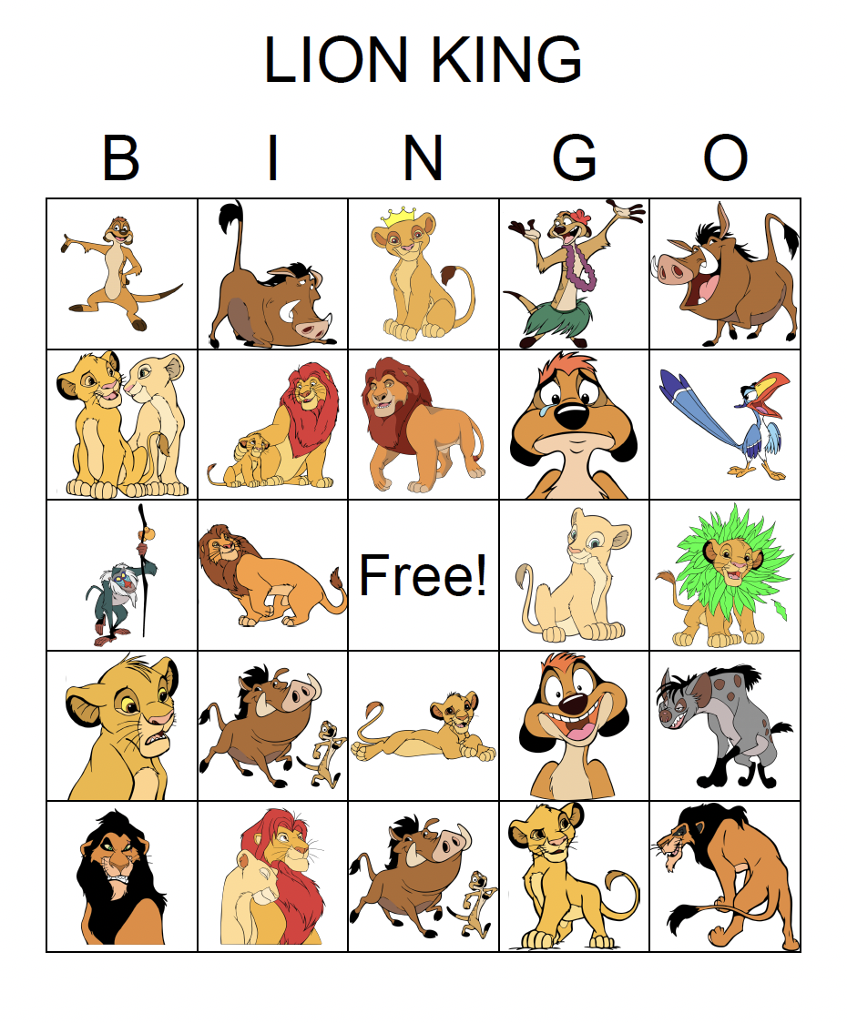 Lion King Bingo Cards Printable,Bingo Party Game,50 unique b Inspire