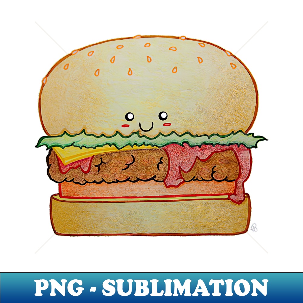 Juicy Burger A Happy Cute Hamburger With Kawaii Face Art Inspire Uplift