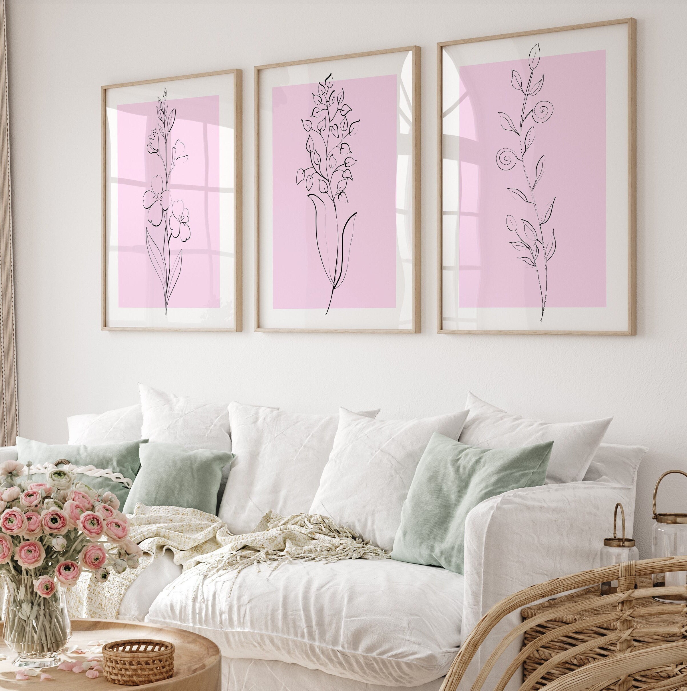 Baby Pink Wall Art Set Of 3, Botanical Wall Decor, Plant Wal - Inspire ...