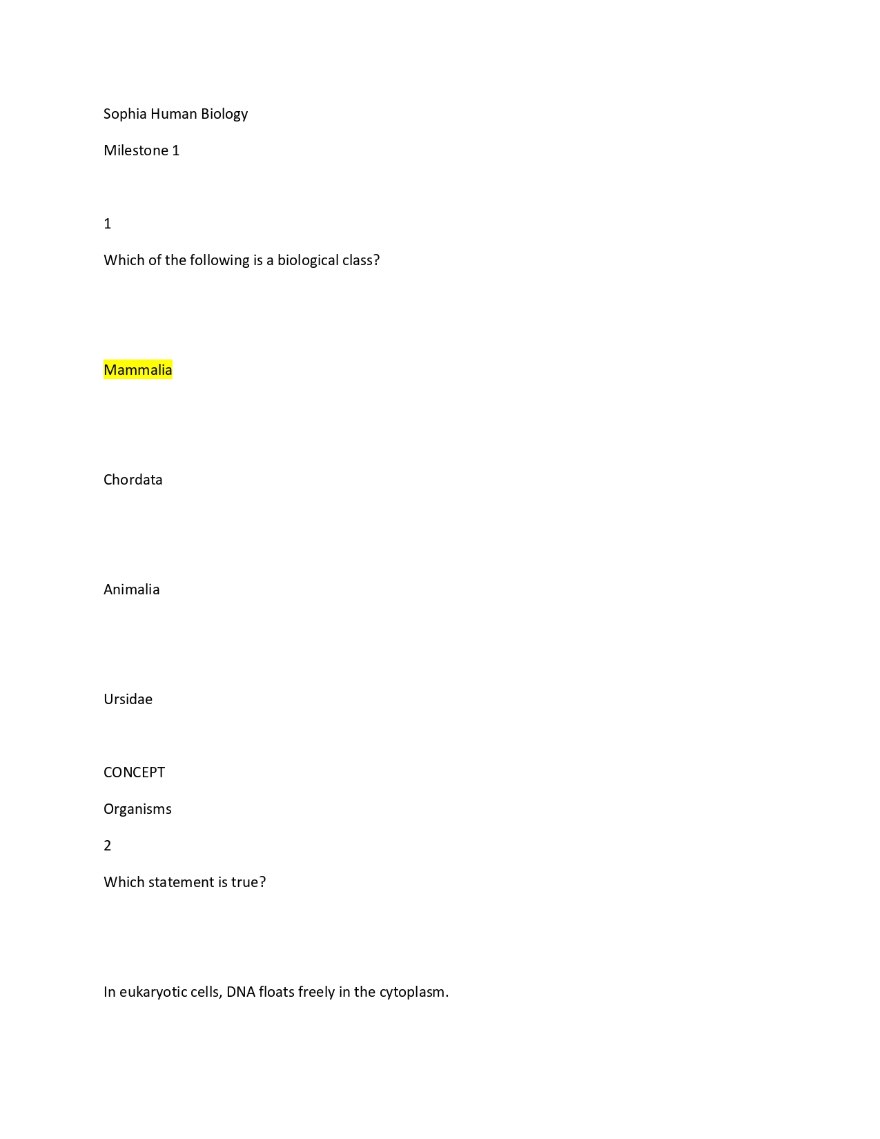 Sophia Learning HUMAN BIOLOGY Milestone Inspire Uplift