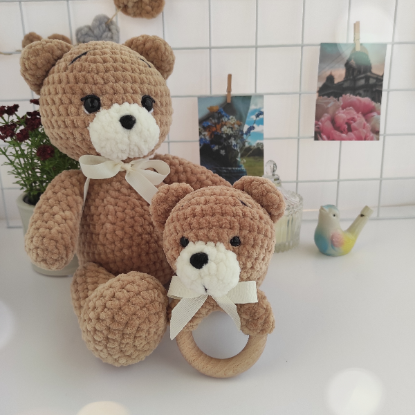 Knitted teddy bear and rattle toy, Rattle bear | Inspire Uplift