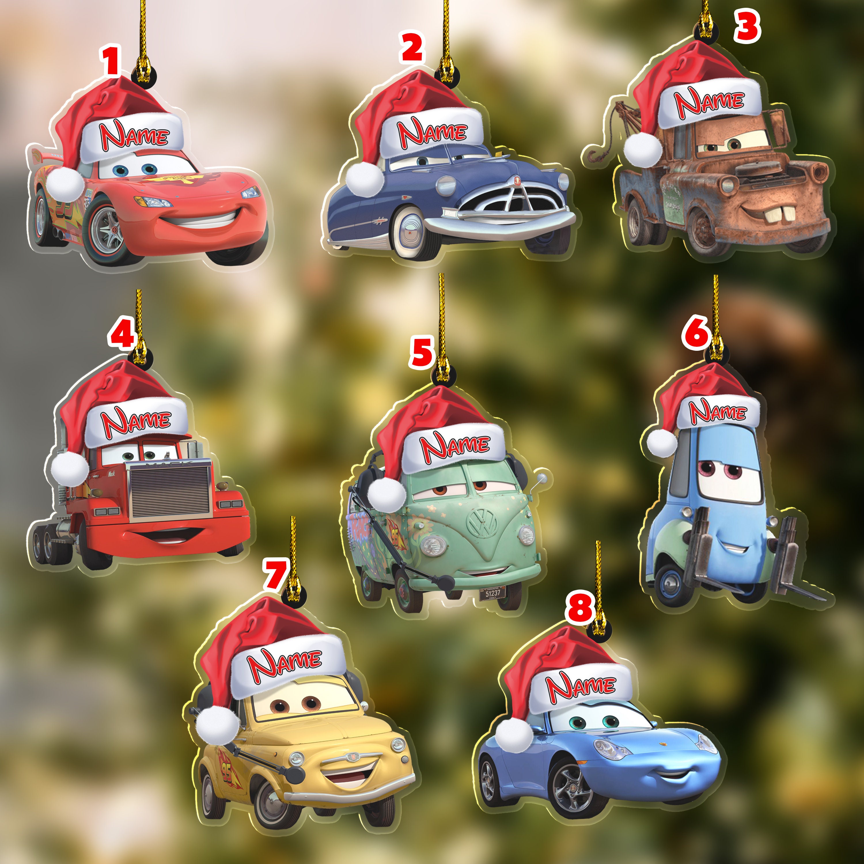 Personalized Disney Cars Character Christmas Ornament, Light Inspire