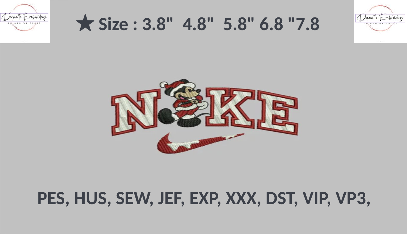 Nike Mickey Snow Embroidery File, Christmas Embroidery Files Inspire