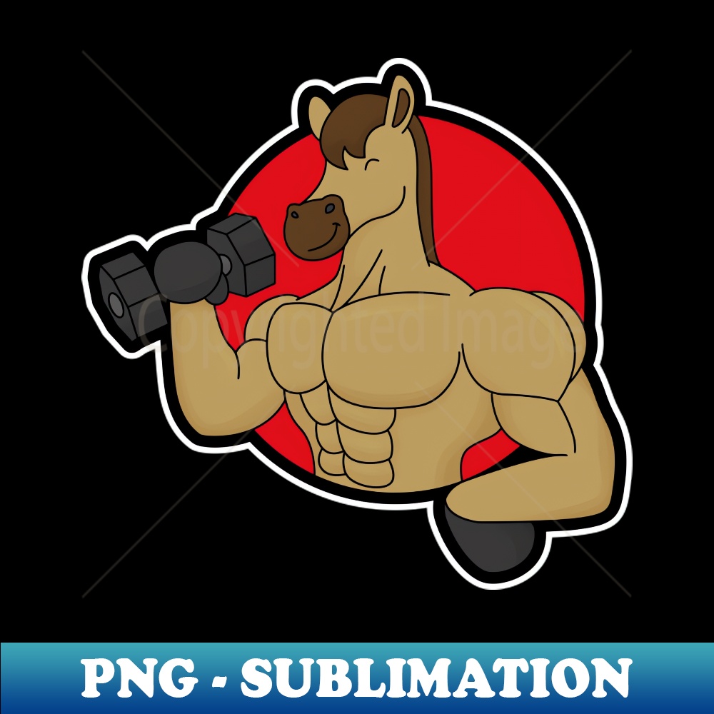 Horse as Bodybuilder with Dumbbell Premium PNG Sublimation Inspire