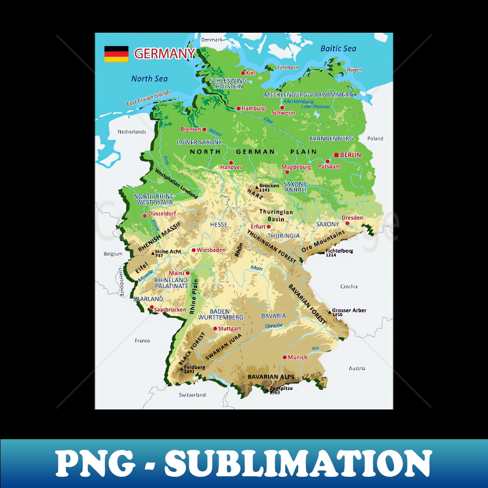 Physical Map Of Germany Instant Png Sublimation Download Inspire