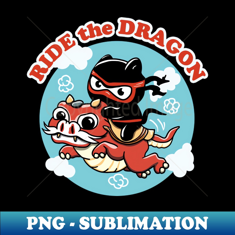 Ride The Dragon Kawaii Ninja Cat Riding A Red Dragon - Uniq | Inspire ...