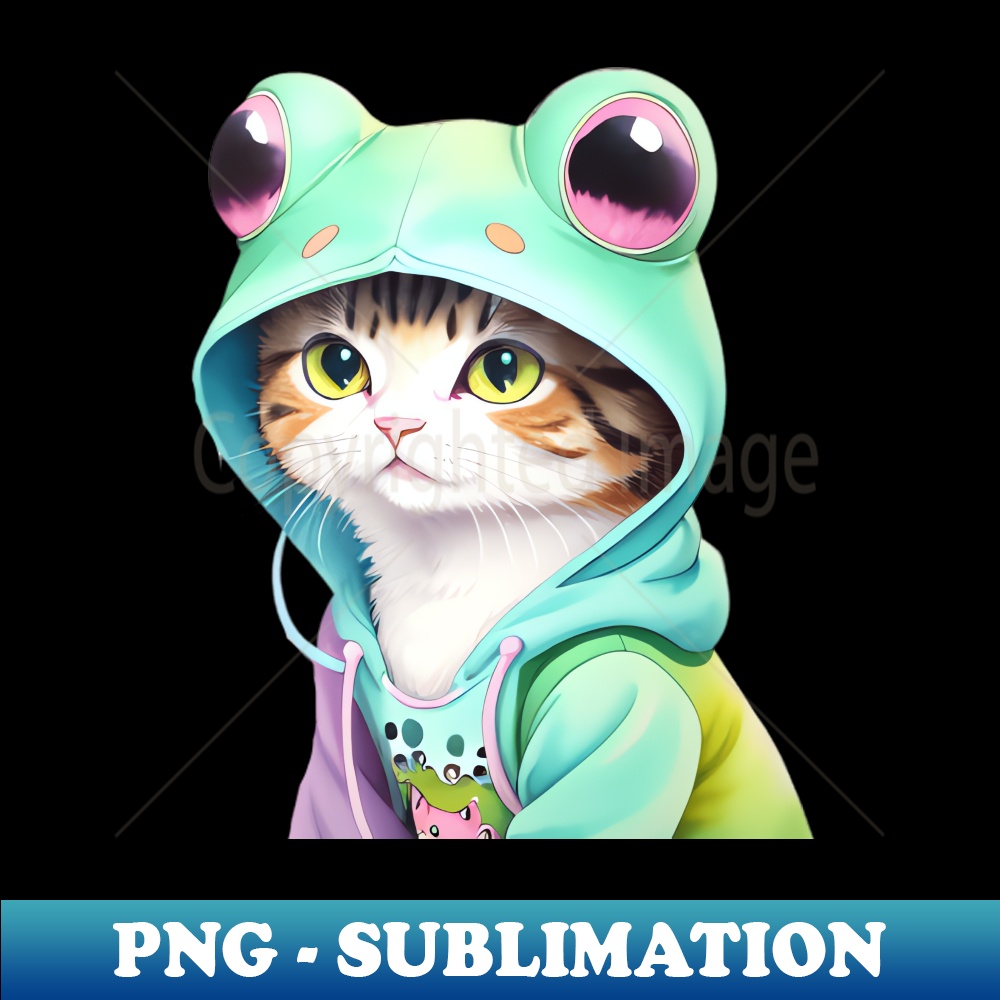 Cat Dressed in a Frog Hoodie Exclusive PNG Sublimation Dow Inspire