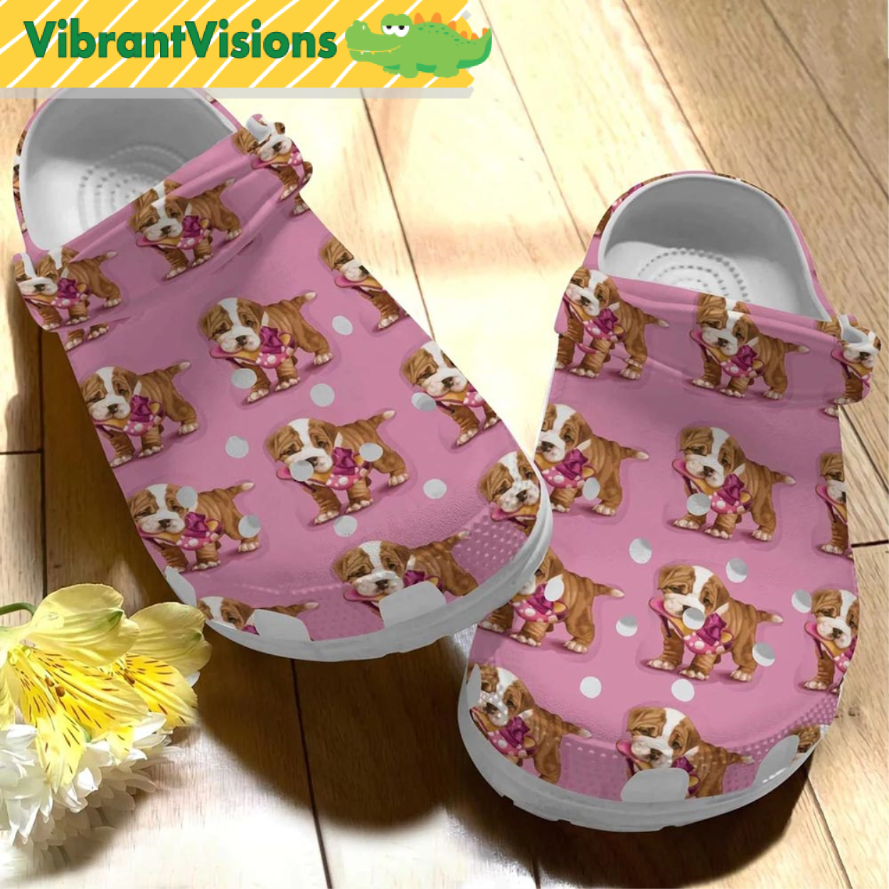 Bulldog Puppies Pink Crocs | Inspire Uplift