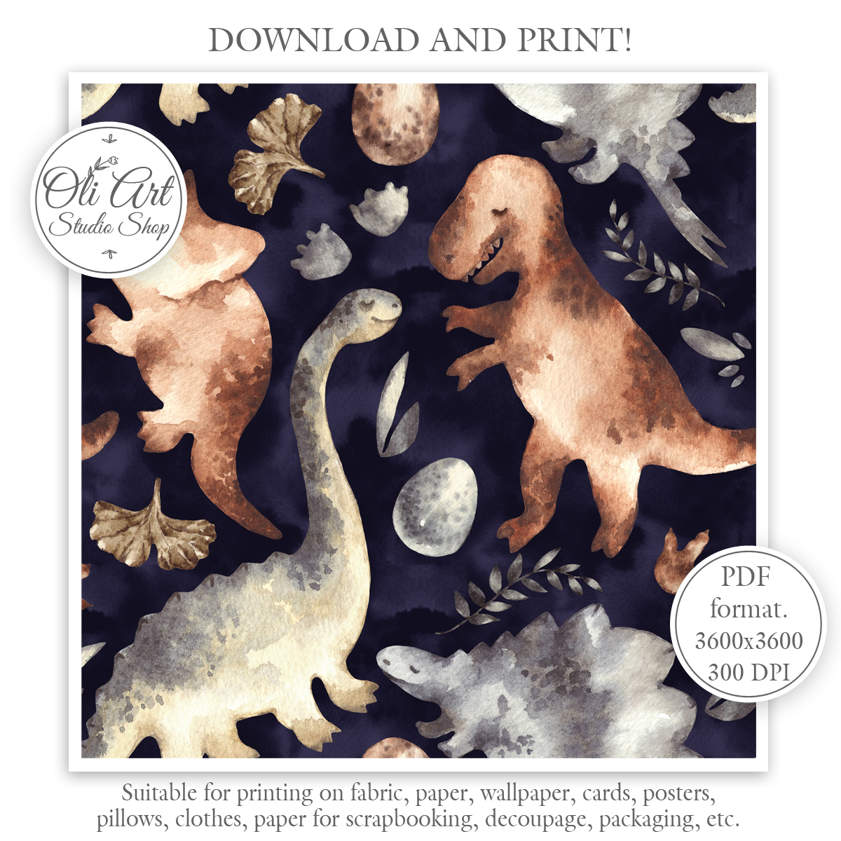 Dinosaurs. Fossils. Seamless Pattern for Graphic Design, Dig - Inspire ...
