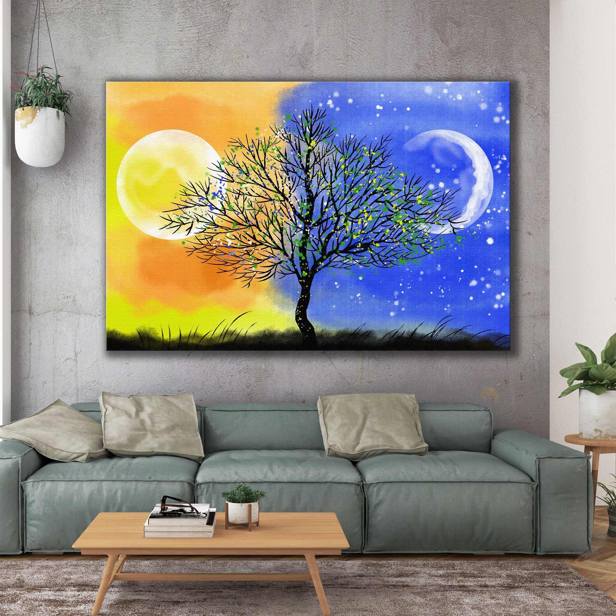 Artistic Night Day Sun Moon Nature Landscape Roll Up Canvas, Inspire