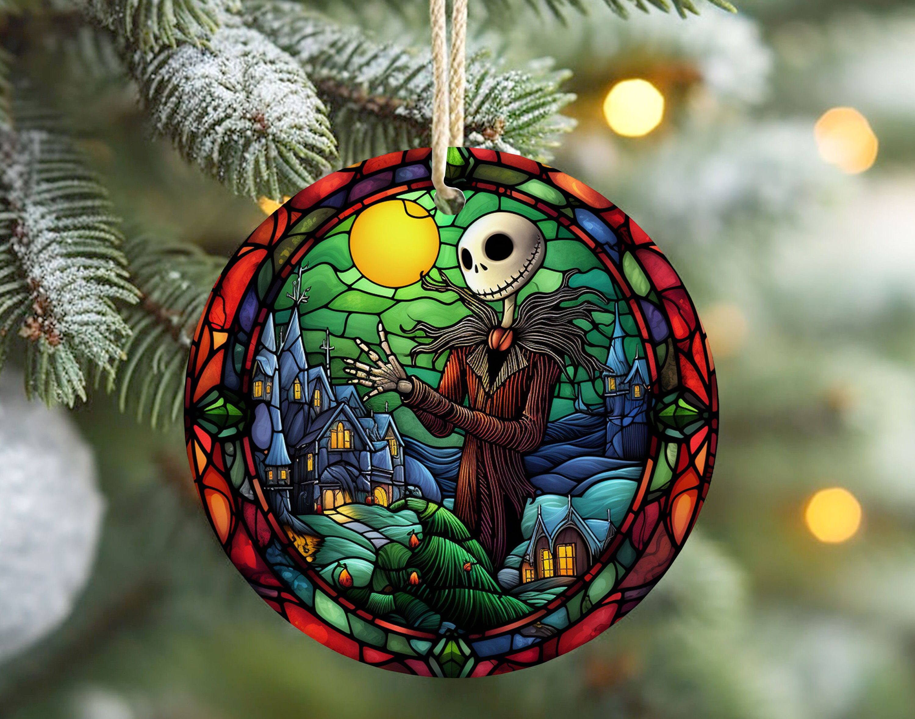 Stained Glass Nightmare Before Christmas Ornament, Skeleton Inspire