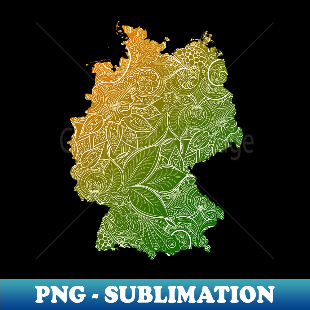 Colorful mandala art map of Germany with text in green and o - Inspire ...