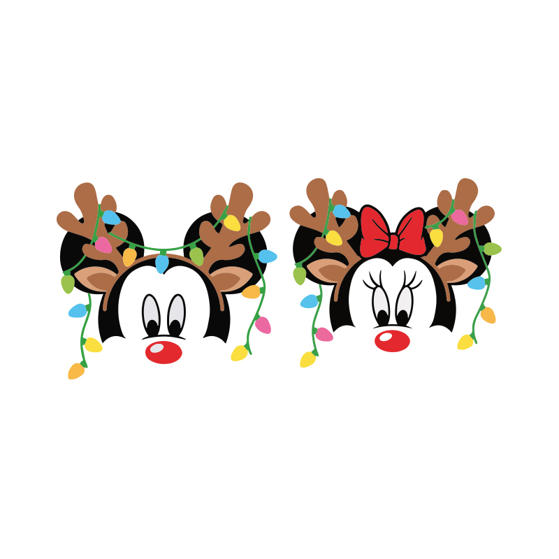 Disney Christmas, Mickey Minnie, Christmas Lights, Reindeer Antler, SVG,  silhouette svg fies - Technical View