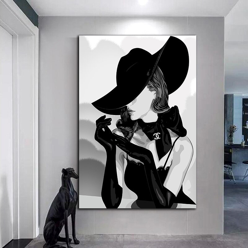 noble woman canvas wall art, woman in black hat canvas print | Inspire ...