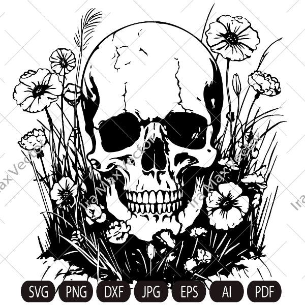 Scull File Skull svg file, Skull in the grass svg, Skull cut file, Skul | Inspire ...