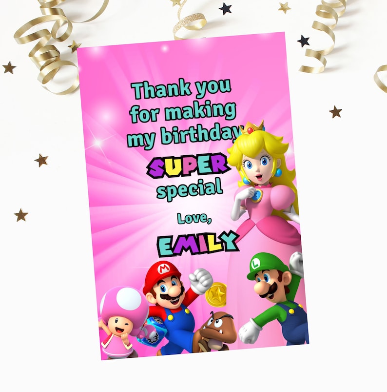 Birthday Editable Princess Peach Thank You Card for Print or | Inspire ...