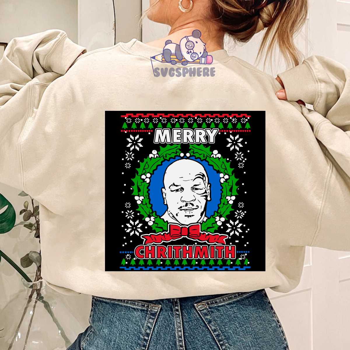 Pull De Noël Mike Tyson “Merry Chrithmith” – Sweat Blague Humour Boxe, Cadeau Drôle Fêtes