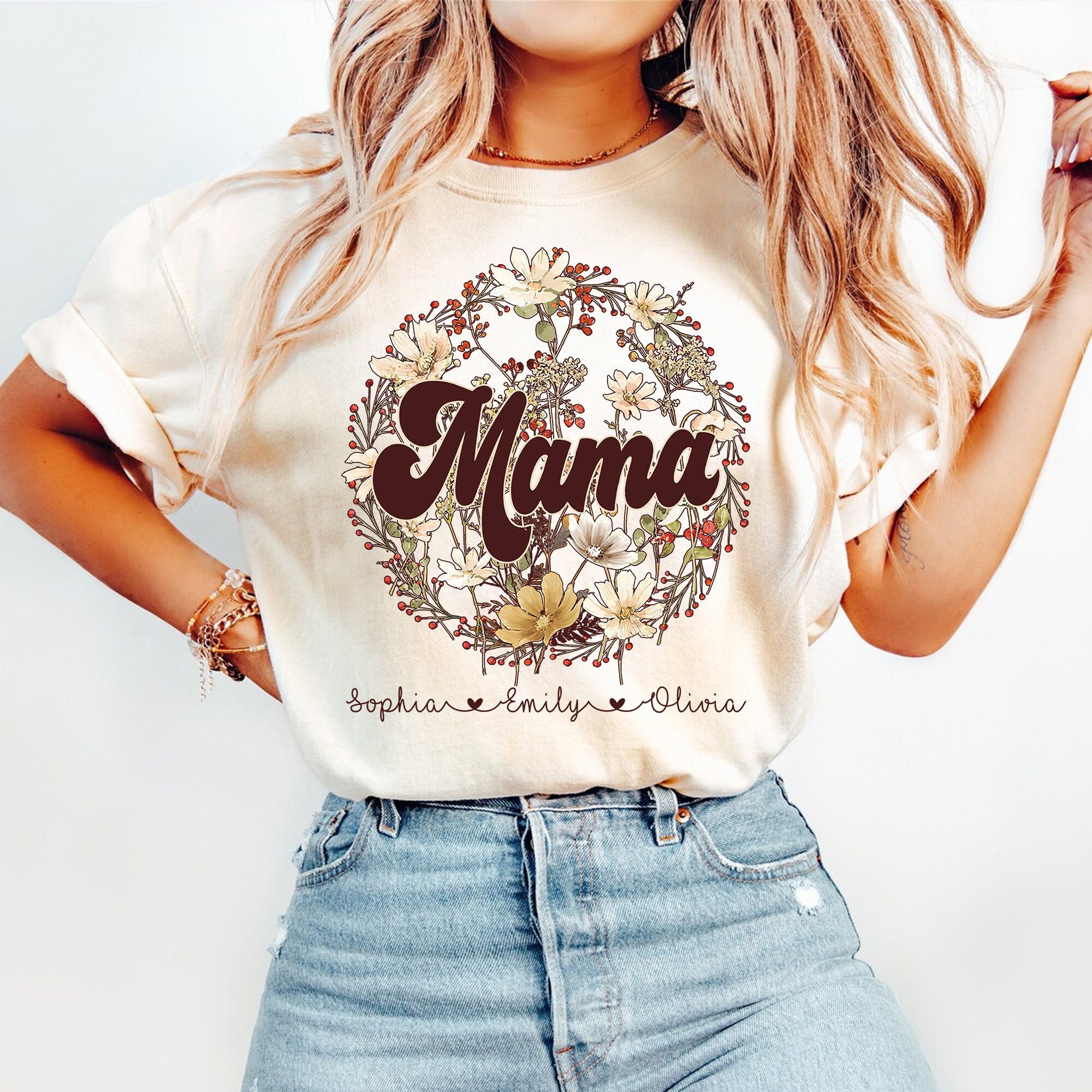 Custom Mama With Kids Names Tshirt, Custom Mama Floral | Inspire Uplift