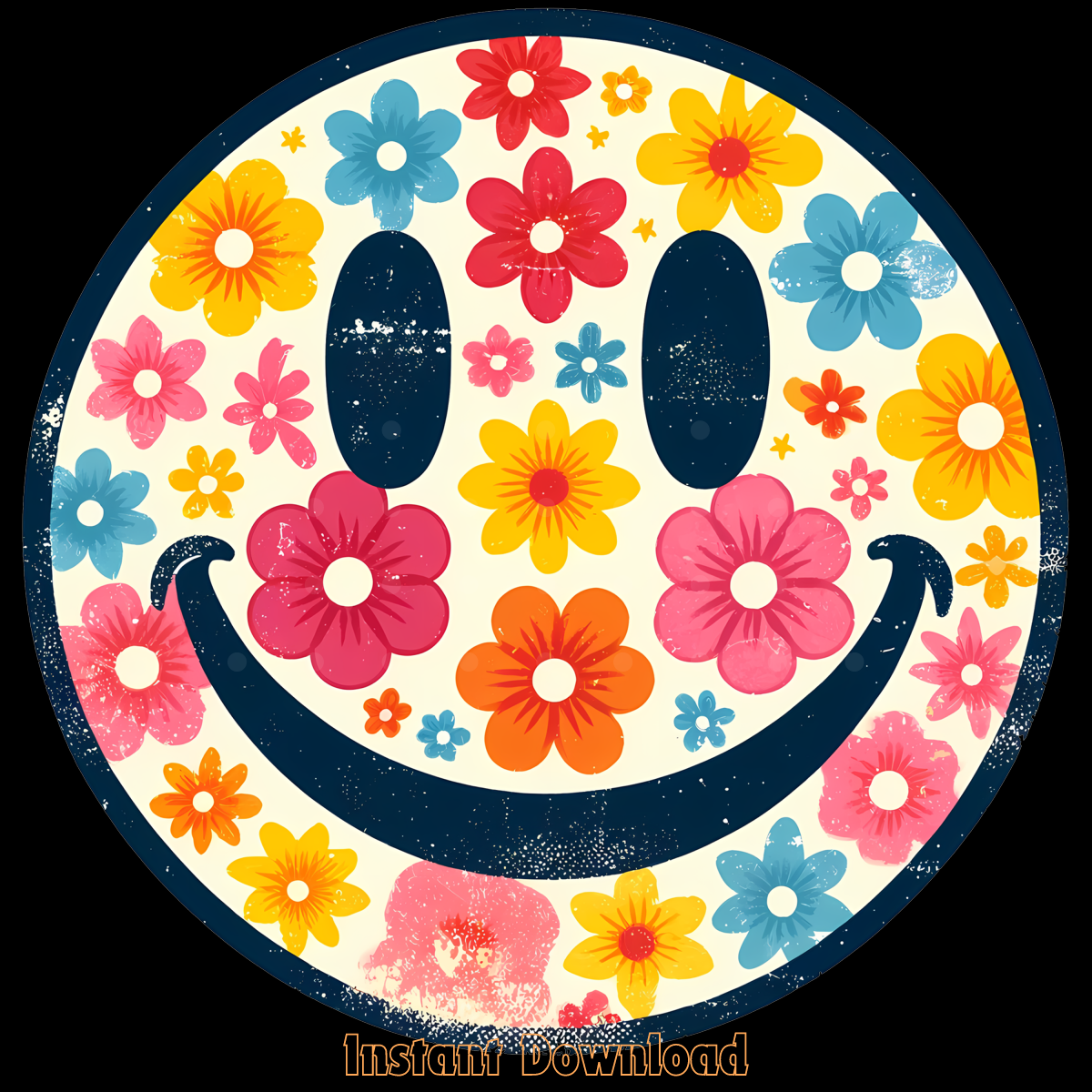 Happy Retro Daisy Smiley Face Png Digital Download Files | Inspire Uplift
