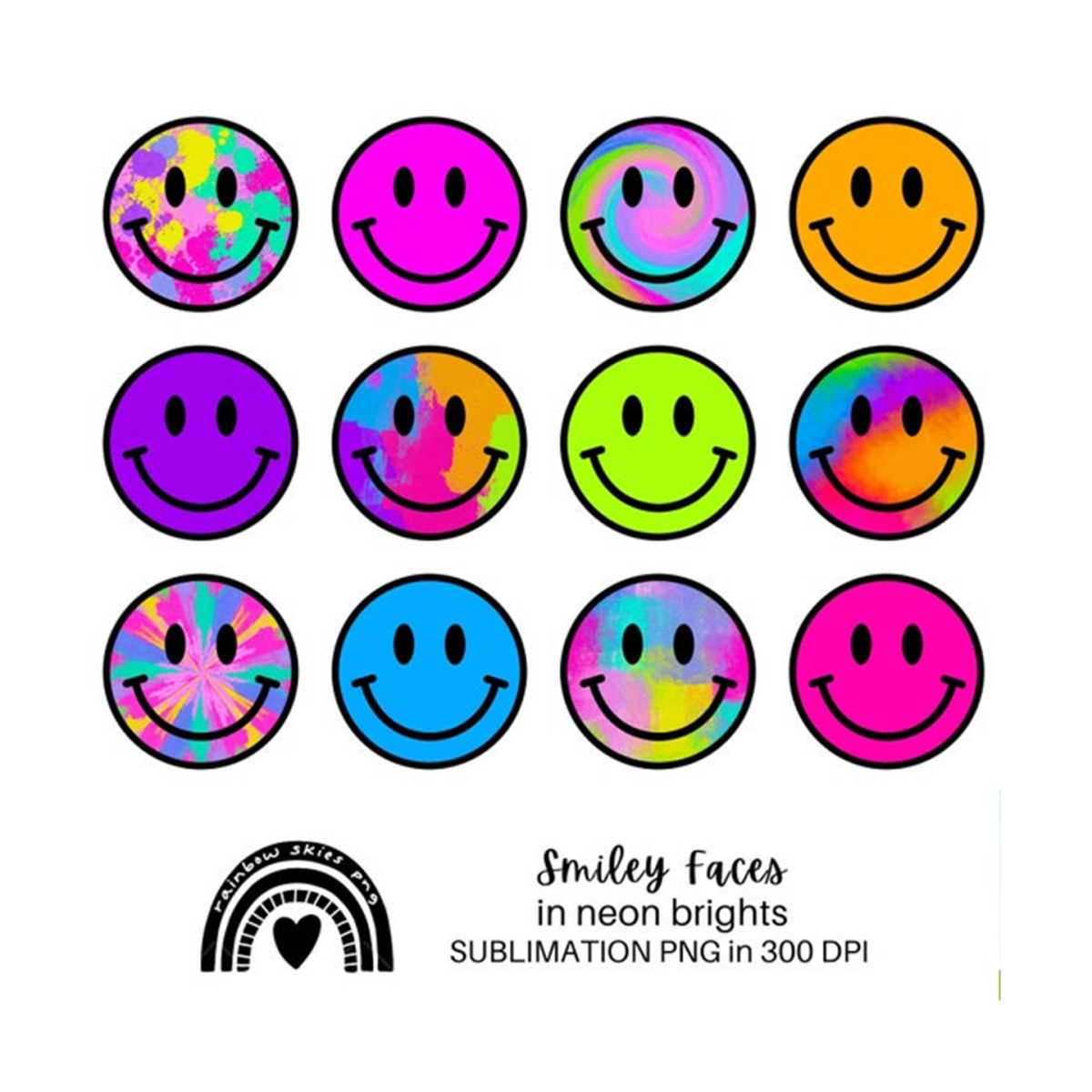 Neon Smiley Face Sublimation PNG | Retro Clip Art | Spring S | Inspire ...