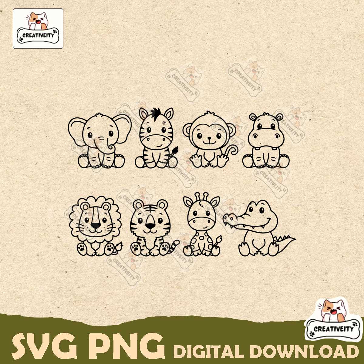 Safari animals outline SVG Cute african jungle animal cut fi | Inspire ...