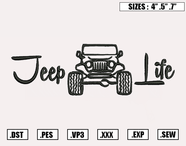 Jeep Life Embroidery Designs, Jeep Embroidery Design File In Inspire