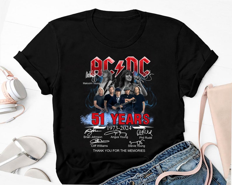 ACDC Band 51st Anniversary 1973-2023 Signature T-Shirt, 90s | Inspire ...
