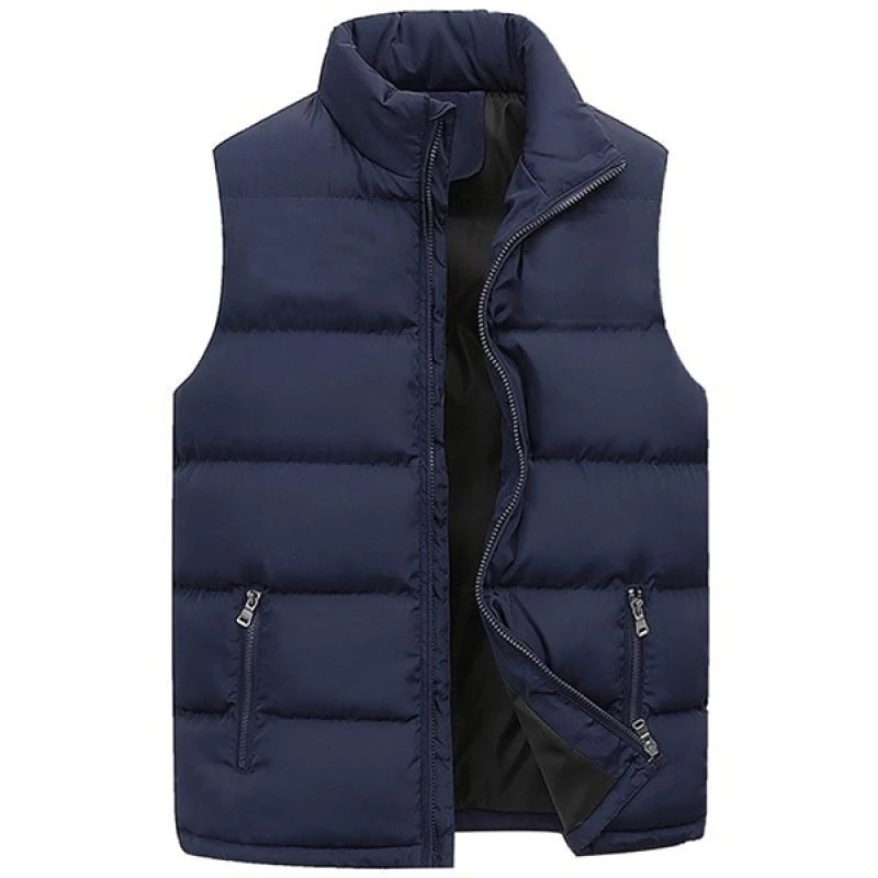 Men's Winter Waterproof Sleeveless Vest Jacket Casual Zipper Coat with Stand-up Collar