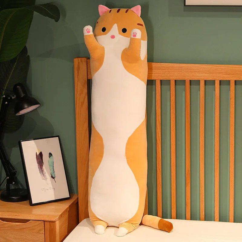 Funny Cute Soft Long Cat Plush Toy Office Nap Pillow Sleep Bed Decor Gift for Kids & Girls