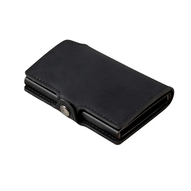 Split Leather Slim Card Holder Wallet with RFID Blocking & Money Clip Minimalist Pop Up Credit Card