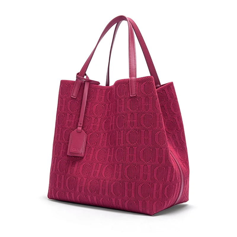 CH Ladies Shoulder Bag Classic Pure Color Handbag with Outer Pocket Large Capacity High Quality Craf